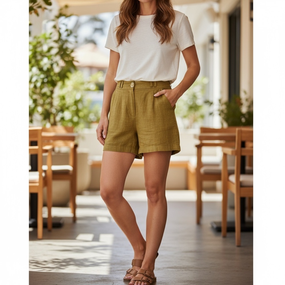 FREE PEOPLE Yellow Knit High Waisted Shorts
